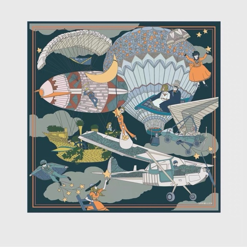 Flying Print 100% Silk Scarf Aviation Design – 135cm